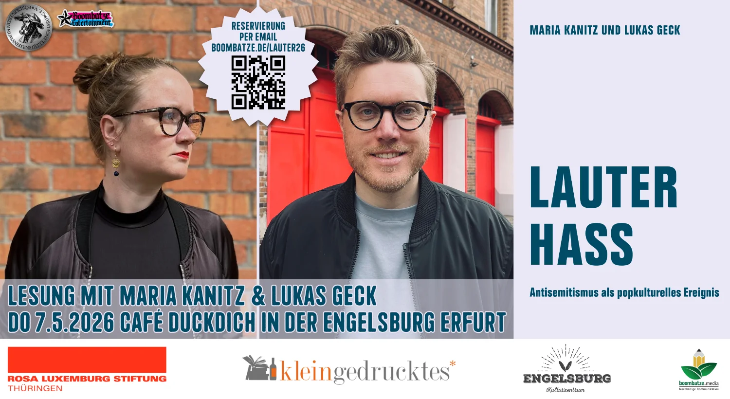 Lesung mit Maria Kanitz & Lukas Geck: „Lauter Hass. Antisemitismus als popkulturelles Ereignis“ | Café DuckDich Erfurt